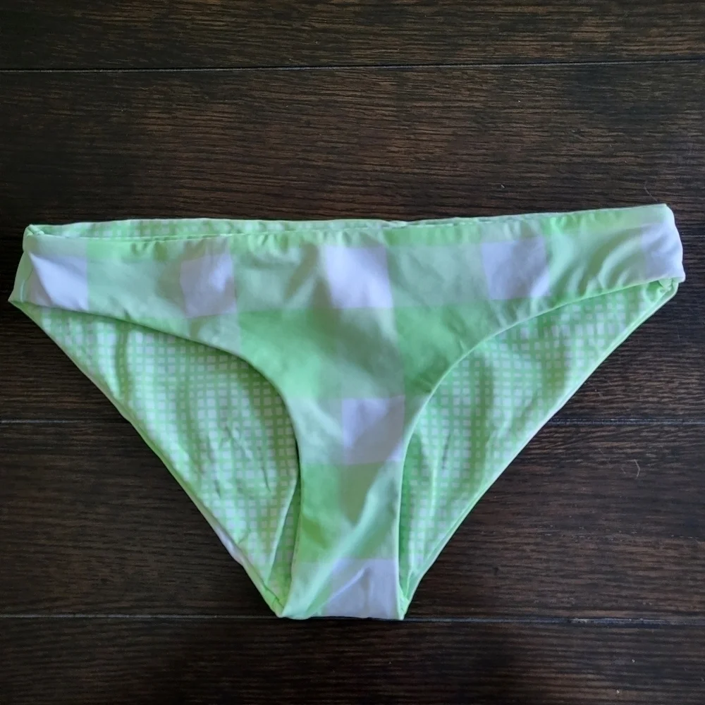 New Solid & Striped The Elle Reversible Pistachio Gingham Bikini Bottom Small